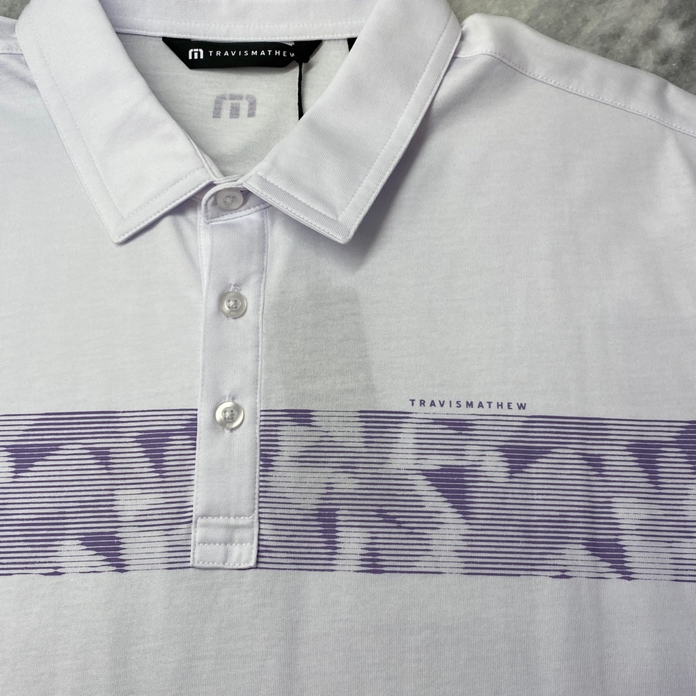 Travis Mathew White and Purple Polo Shirt - Picture 2 of 7